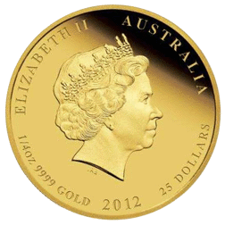 Pre-Owned 2012 Australian Lunar Dragon 1/4oz Proof Gold Coin