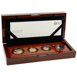 Pre-Owned 2019 UK Double, Full, Half, and Quarter Sovereign Proof Gold 4-Coin Collection