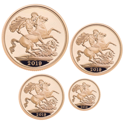 Pre-Owned 2019 UK Double, Full, Half, and Quarter Sovereign Proof Gold 4-Coin Collection