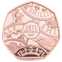 Pre-Owned 2021 UK Decimal Day 50th Anniversary 50p Proof Gold Coin - Missing Outer Box