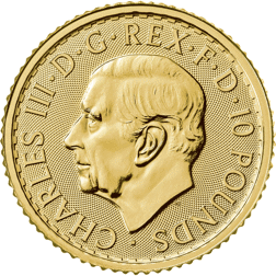 Pre-Owned UK King Charles III Britannia 1/10oz Gold Coin - Mixed Dates
