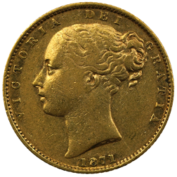 Pre-Owned 1871 London Mint DN.31 Victoria Young Head 'Shield' Full Sovereign Gold Coin