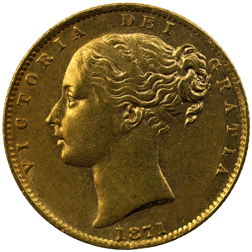 Pre-Owned 1871 London Mint DN.27 Victoria Young Head 'Shield' Full Sovereign Gold Coin