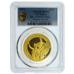 Pre-Owned 2021 St Helena The Queen's Virtues Victory 1oz Gold Coin - PCGS Graded MS70 - 861350.70/42