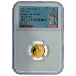 Pre-Owned 2002 UK Britannia 1/10oz Proof Gold Coin - NGC Graded PF69 - 6673209-003 - Damaged Packaging