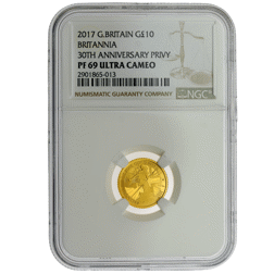 Pre-Owned 2017 UK Britannia 1/10oz Proof Gold Coin - NGC Graded PF69 - 2901865-013