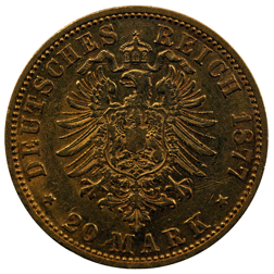 Pre-Owned 1877 German Wilhelm I 20 Mark Gold Coin