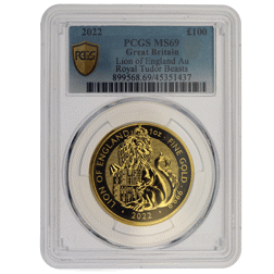 Pre-Owned 2022 UK Tudor Beasts Lion of England 1oz Gold Coin PCGS