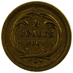 Pre-Owned 1861 Guatemala 4 Reales Gold Coin