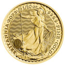 Pre-Owned 2023 UK Queen Elizabeth II Britannia 1/10oz Gold Coin - Carded