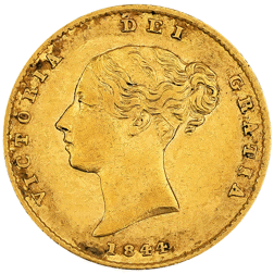 Pre-Owned 1844 London Mint Victorian 'Shield' Half Sovereign Gold Coin
