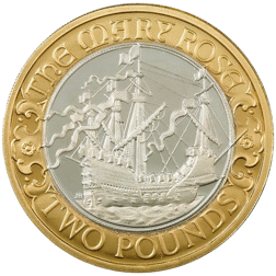 Pre-Owned 2011 UK 500th Anniversary of The Mary Rose £2 Proof Gold Coin