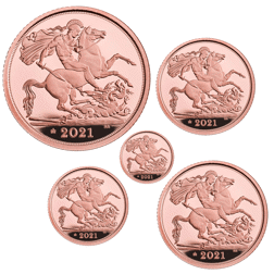 Pre-Owned 2021 UK Sovereign Proof Gold 5-Coin Set