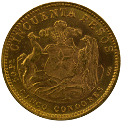 Pre-Owned 1926 Chile 50 Peso Gold Coin