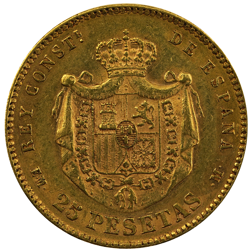 Pre-Owned 1879 Spain Alfonso XII 25 Pesetas Gold Coin