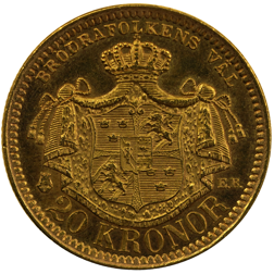 Pre-Owned 1884 Sweden Oscar II 20 Kronor Gold Coin