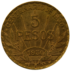 Pre-Owned 1930 Uruguay 5 Peso Gold Coin