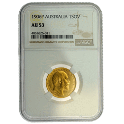 Pre-Owned 1906 Perth Mint Full Sovereign Gold Coin NGC Graded AU 53 - 4862626-011