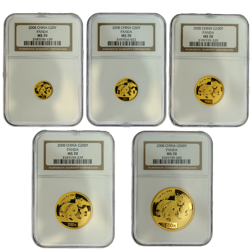 Pre-Owned 2008 Chinese Panda Gold 5-Coin Collection NGC Graded MS70