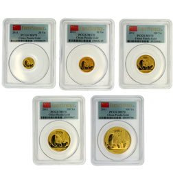 Pre-Owned 2011 Chinese Panda Gold 5-Coin Collection PCGS Graded MS70