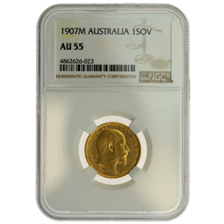 Pre-Owned 1907 Melbourne Mint Full Sovereign Gold Coin NGC Graded AU 55 - 4862626-023