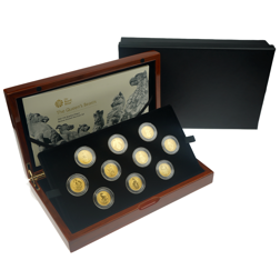 Pre-Owned 2021 UK Royal Mint The Queen's Beasts Reverse Frosted 1/4oz Gold 10-Coin Collection