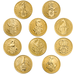 Pre-Owned 2021 UK Royal Mint The Queen's Beasts Reverse Frosted 1/4oz Gold 10-Coin Collection