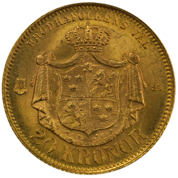 Pre-Owned 1873 Sweden Oscar II 20 Kronor Gold Coin