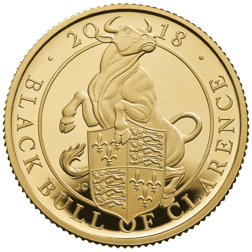 Pre-Owned 2018 UK Queen’s Beasts The Black Bull of Clarence 1/4oz Proof Design Gold Coin