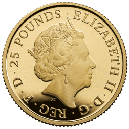 Pre-Owned 2018 UK Queen’s Beasts The Black Bull of Clarence 1/4oz Proof Design Gold Coin