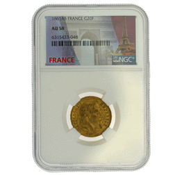 Pre-Owned 1865 French Napoleon III 20 Franc Gold Coin - NGC Graded AU58 - 6315433-048