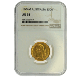 Pre-Owned 1904 Melbourne Mint Full Sovereign Gold Coin NGC Graded AU 55 - 4862626-019