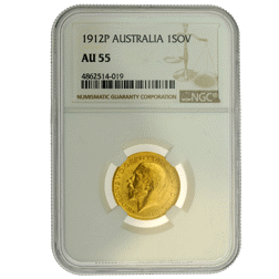 Pre-Owned 1912 Perth Mint Full Sovereign Gold Coin NGC Graded AU 55 - 4862514-019