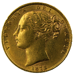 Pre-Owned 1872 London Mint DN.82 Victorian 'Shield' Full Sovereign Gold Coin