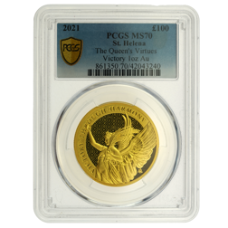 Pre-Owned 2021 St Helena The Queen's Virtues Victory 1oz Gold Coin - PCGS Graded MS70 - 861350.70/42