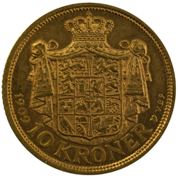 Pre-Owned 1909 Denmark Frederik VIII 10 Kroner Gold Coin