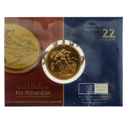 Pre-Owned 2000 UK Quintuple Sovereign Gold Coin - Carded