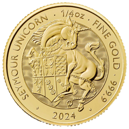 Pre-Owned 2024 UK Tudor Beasts Seymour Unicorn 1/4oz Gold Coin