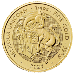 Pre-Owned 2024 UK Tudor Beasts Seymour Unicorn 1/4oz Gold Coin