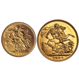 Pre-Owned UK Edward VII Full and Half Sovereign Gold 2-Coin Set