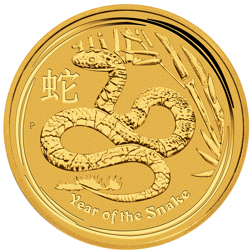 Pre-Owned 2013 Australian Lunar Snake 1/10oz Gold Coin