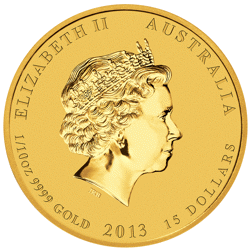 Pre-Owned 2013 Australian Lunar Snake 1/10oz Gold Coin