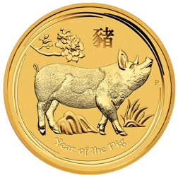Pre-Owned 2019 Australian Lunar Pig 1/20oz Gold Coin
