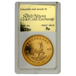 Pre-Owned 1969 South African Krugerrand 1oz Proof Gold Coin - SAGCE Graded 90 - Certificate 16780