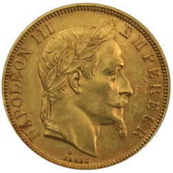Pre-Owned 1862 French Strasbourg Mint 50 Franc Napoleon III Gold Coin