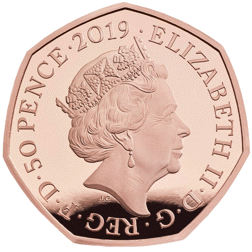 Pre-Owned 2019 UK Royal Mint Wallace and Gromit 50p Proof Design Gold Coin