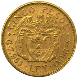 Pre-Owned 1927 Colombian 5 Peso Gold Coin