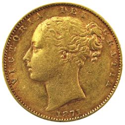 Pre-Owned 1871 London Mint DN.102 Victoria Young Head 'Shield' Full Sovereign Gold Coin