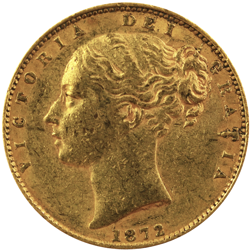 Pre-Owned 1872 London Mint DN.24 Victorian 'Shield' Full Sovereign Gold Coin