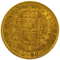 Pre-Owned 1874 Italy Vittorio Emanuele II Rome Mint 20 Lire Gold Coin